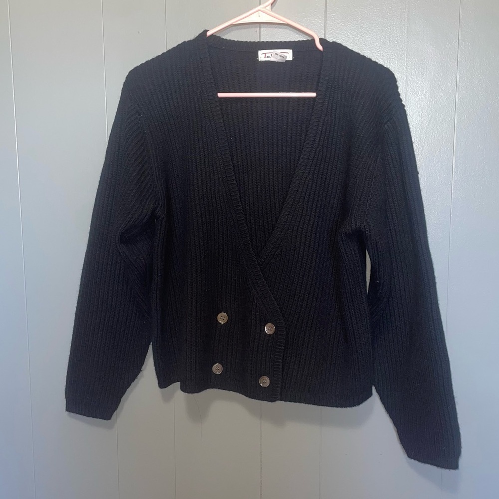 Talbots Black Lambswool Cardigan Sweater Medium